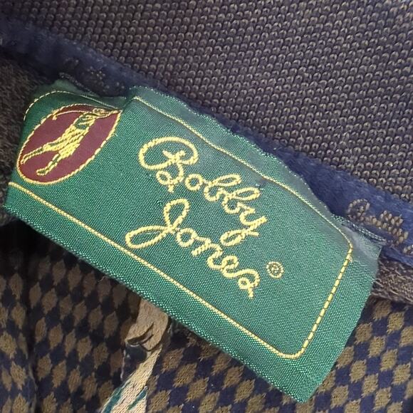 Vintage Bobby Jones Golfer Themed Golf Polo Shirt Sz M Made in Italy Blue Beige - Picture 6 of 8